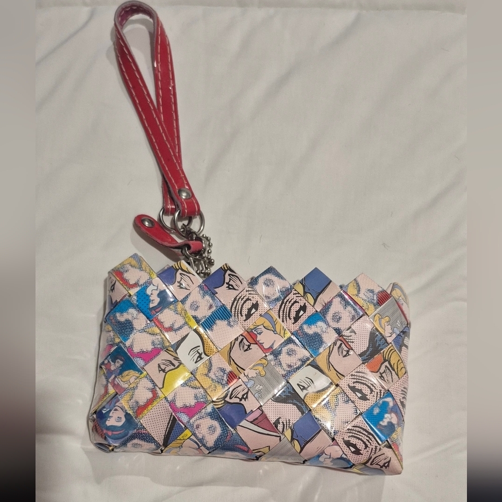 Nahui Ollin Multicolor Pop-Art Woven Wristlet with Pink Strap